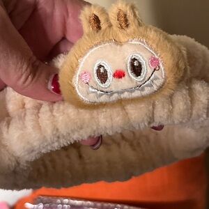 Cute Beige Plush Headband with Embroidered Face